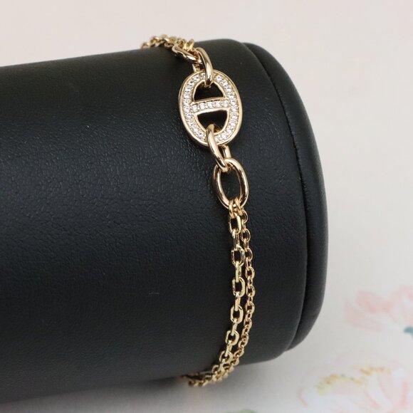 "Sparkling Oval Charm Rose Gold Bracelet with Adjustable Chain, XPBL0829 - Picture 1 of 13